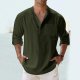 Male Summer Cotton Solid Casual Plus Size Loose Shirt Mens Turn Down Long Sleeve Shirt Loose Workout Shirts Men