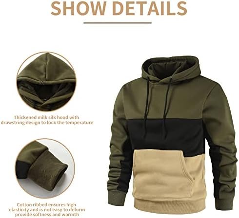 Men's Pullover Hoodie Sweatshrits Drawstring Hooded Color Block Hoody for Men with Kangaroo Pocket