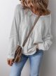 Womens Fashion Waffle Knit Sweatshirt Casual Long Sleeve Reverse Seam Pullover Sweatshirts