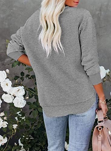 Sweatshirt for Women Casual Solid Color Long Sleeve Side Split Tunic Tops Loose Fit Pullover