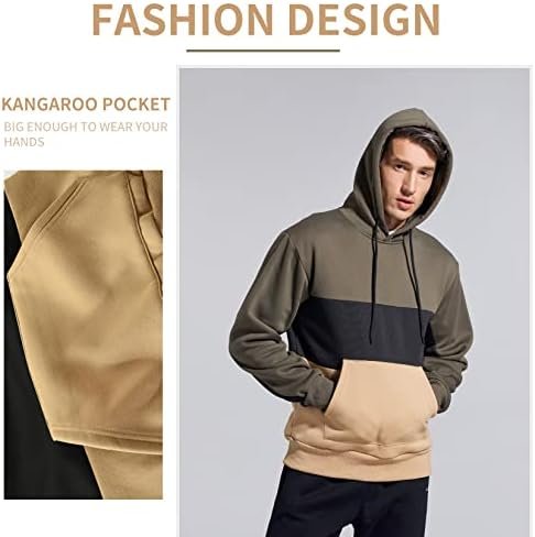 Men's Pullover Hoodie Sweatshrits Drawstring Hooded Color Block Hoody for Men with Kangaroo Pocket