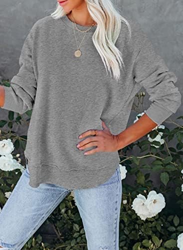 Sweatshirt for Women Casual Solid Color Long Sleeve Side Split Tunic Tops Loose Fit Pullover