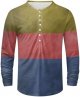 Men's Patchwork Color Casual Crew Neck Button Up T Shirt Large Size Digital Printed T Shirt Long Mens Loose Fit