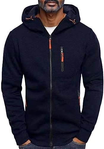 Hoodie Men, Men Hoodies Casual Hoodies for Men with Zip Pockets Full Zip Long Sleeve Sweatshirt Sports Y2k Hooded Jacket