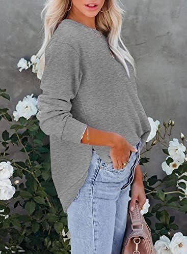 Sweatshirt for Women Casual Solid Color Long Sleeve Side Split Tunic Tops Loose Fit Pullover