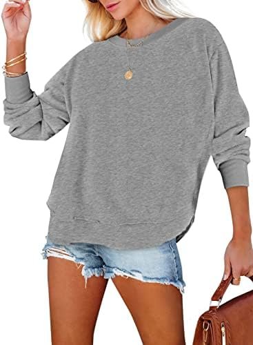 Sweatshirt for Women Casual Solid Color Long Sleeve Side Split Tunic Tops Loose Fit Pullover