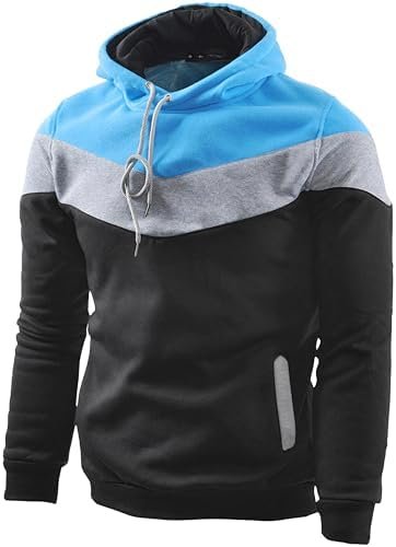 Men's Fashion Novelty Color Block Hoodies Long Sleeve Hooded Pullover Sweatshirts with Pockets