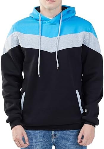 Men's Fashion Novelty Color Block Hoodies Long Sleeve Hooded Pullover Sweatshirts with Pockets