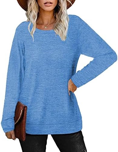 Womens Soft Sweatshirts Fall Sweaters Long Sleeve Tshirts Plain Color Casual Tunic Tops(S-2XL)