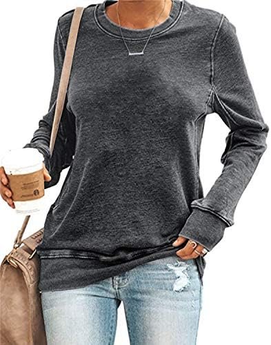 Womens Casual Sweatshirt Long Sleeve Solid Color Shirt Soft Lightweight Loose Top