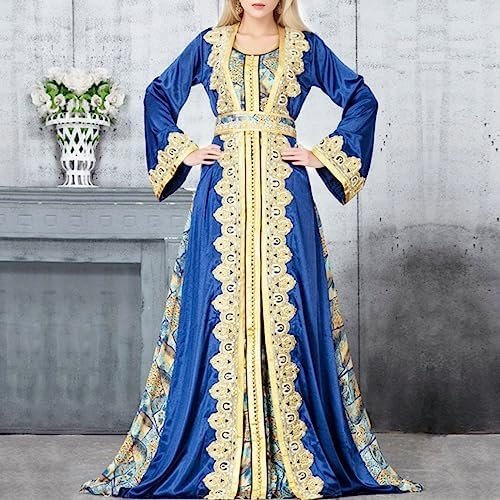 New Women's Long Sleeved Skirt Middle Printed Muslim Robe European and Dubai Dress Short Elegant Dress