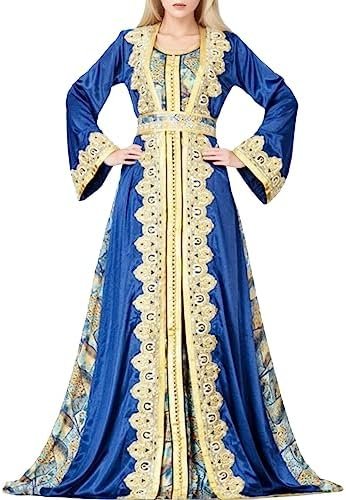 New Women's Long Sleeved Skirt Middle Printed Muslim Robe European and Dubai Dress Short Elegant Dress