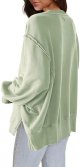 Womens Oversized Sweatshirt Side Slit Long Sleeve Pullover Slouchy Fit Tops